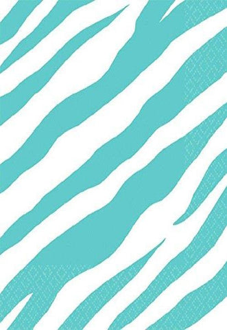 Party in Style Robin's-egg Blue Zebra Print Beverage Napkin Tableware, Paper , 5" x 5", Pack of 16