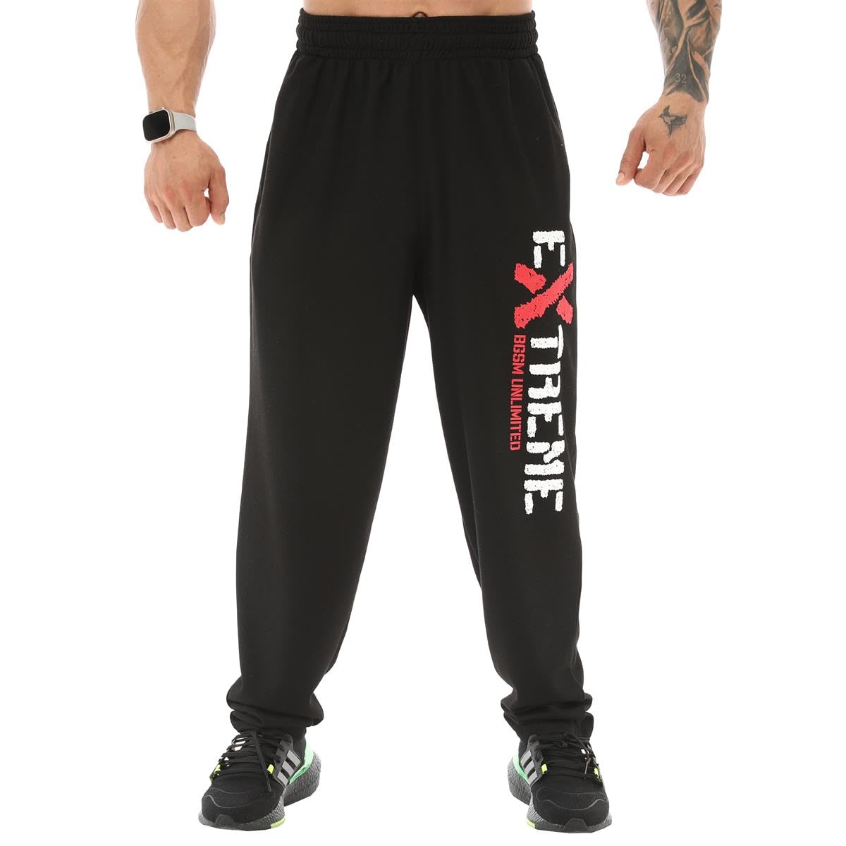 BIG SAM SPORTSWEAR COMPANY Men's Baggy Sweatpants with Pockets, Oldschool Loose Fit Gym Pants, Extreme-black, XXL