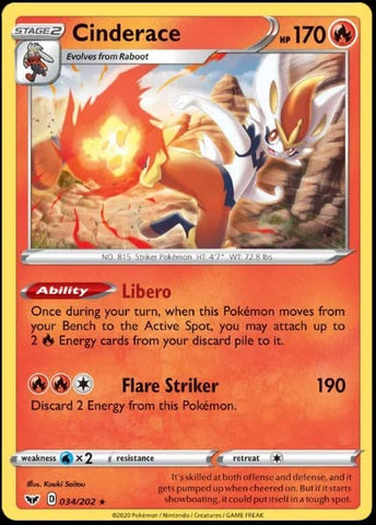 Cinderace 034/202 - Sword & Shield - Pokemon Holo Rare