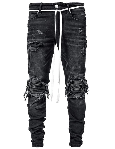 IDEALSANXUN Mens Ripped Stretch Jeans Casual Slim Fit Distressed Plaid Pattern Skinny Biker Jeans(Black 2013, 34)