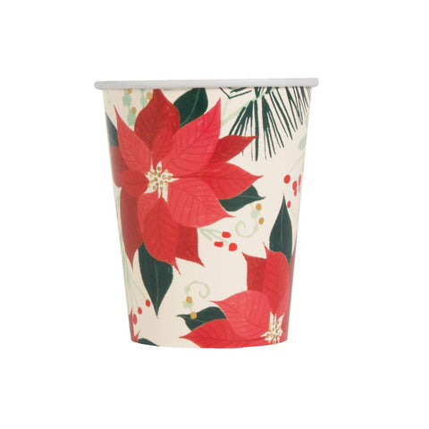 Red & Gold Poinsettia Paper Party Cups, 8 Ct.