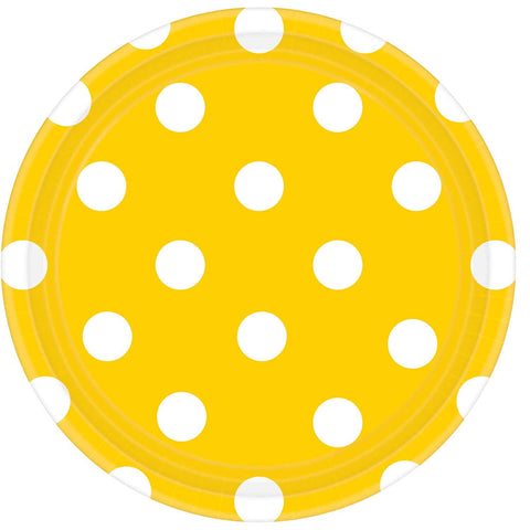 Amscan Dots Round Plates Party Supplies, 8 pieces, Yellow unshine