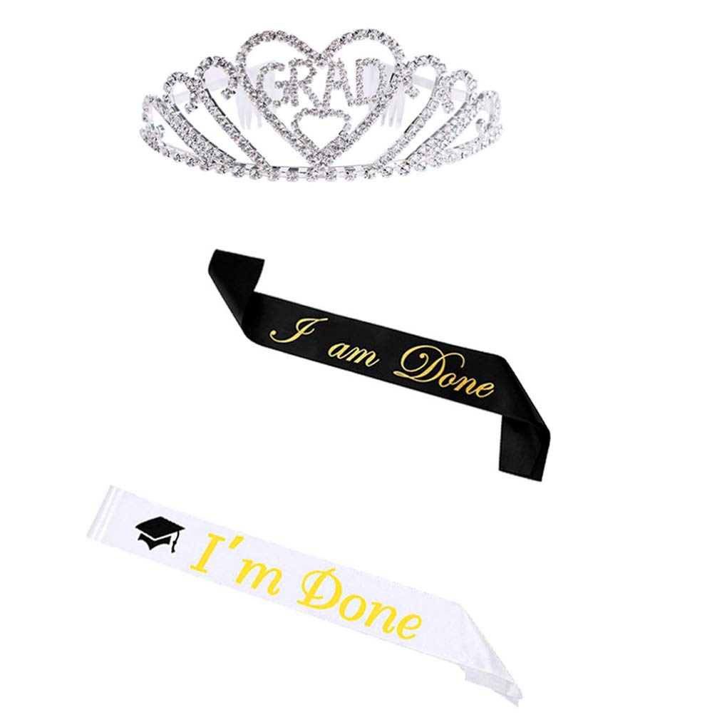 PRETYZOOM 3pcs Headdress for Graduation The Crown Gift Tiara Bling Decor Graduate Party DÃƒÆ’Ã‚Â©cor King and Prom Satin Sash Graduation Crown Shoulder Strap for Graduation Crown for Graduation Set
