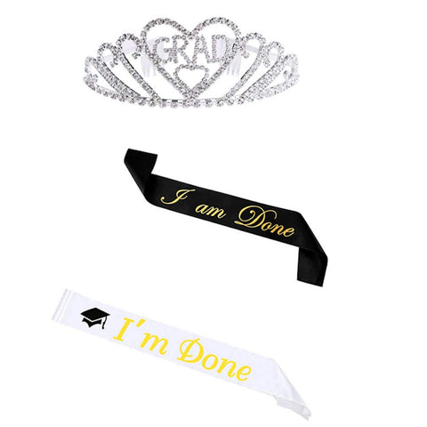 PRETYZOOM 3pcs Headdress for Graduation The Crown Gift Tiara Bling Decor Graduate Party DÃƒÆ’Ã‚Â©cor King and Prom Satin Sash Graduation Crown Shoulder Strap for Graduation Crown for Graduation Set