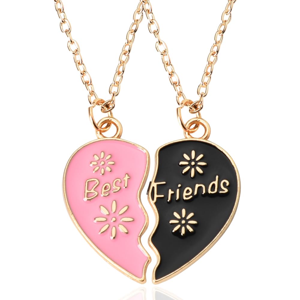 MXXGMYJ Best Friends Necklace for 2 Friends Christmas Gifts for Bestie Birthday Gifts for Women Matching Half Heart Necklaces for Best Friend Friendship Necklaces for 2 Pendant Necklace