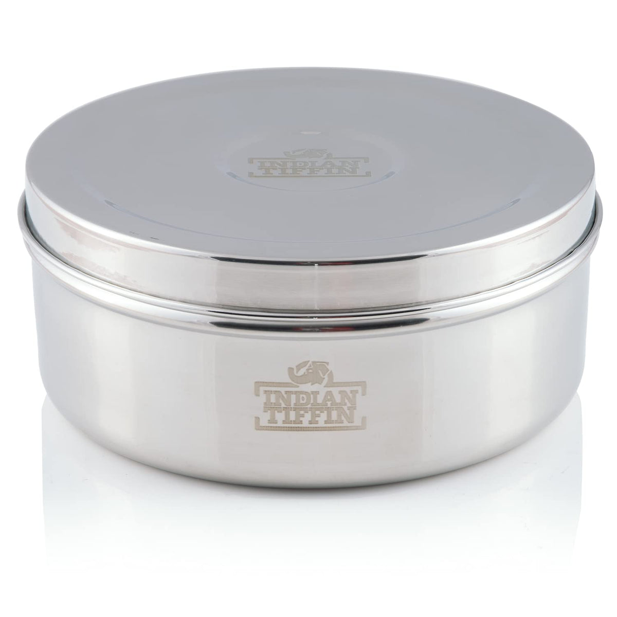 Indian-Tiffin Masala Dabba - Airtight Spice Container - Food Grade Stainless Steel - with Spice Labels & Spoon (Large (20cm), Steel Lid, Inner Lid, No Lid on Inner Pots)