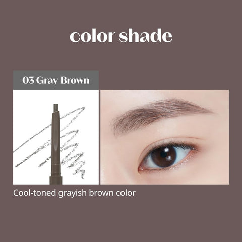 ETUDE Bare Edge Brow Pencil 03 Grey Brown (23AD) | A hexagon-shaped slim brush that delicately coats every strand of eyelashes | Brow Mascara | Zero Clump & No Bushy Brows