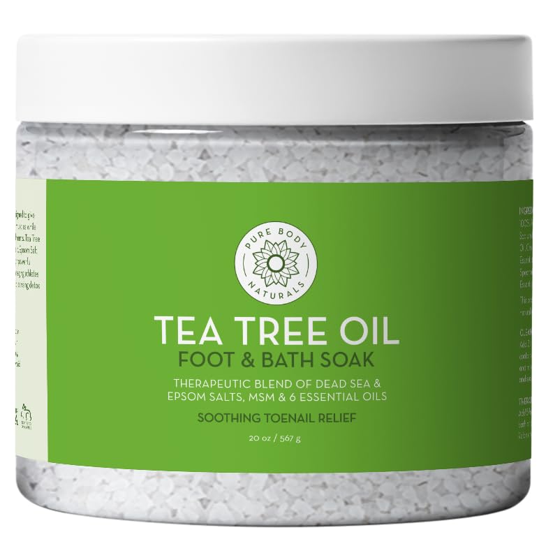 Tea Tree Oil Foot & Bath Soak with Epsom and Dead Sea Salt, 20 oz - Therapeutic Blend - Relief for Tired Muscles, Addresses Common Foot and Toenail Issues, Eliminates Foot Odor - by Pure Body Naturals