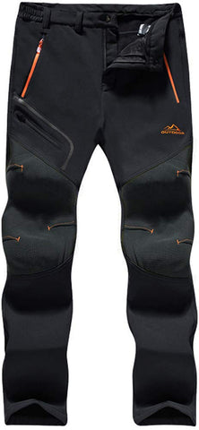 TACVASEN Winter Trousers Mens Waterproof Softshell Trousers Thermal Windproof Trousers Mens Mountain Fleece Camping Warm Hiking Trousers Zip Pockets, Thick - Black, 32