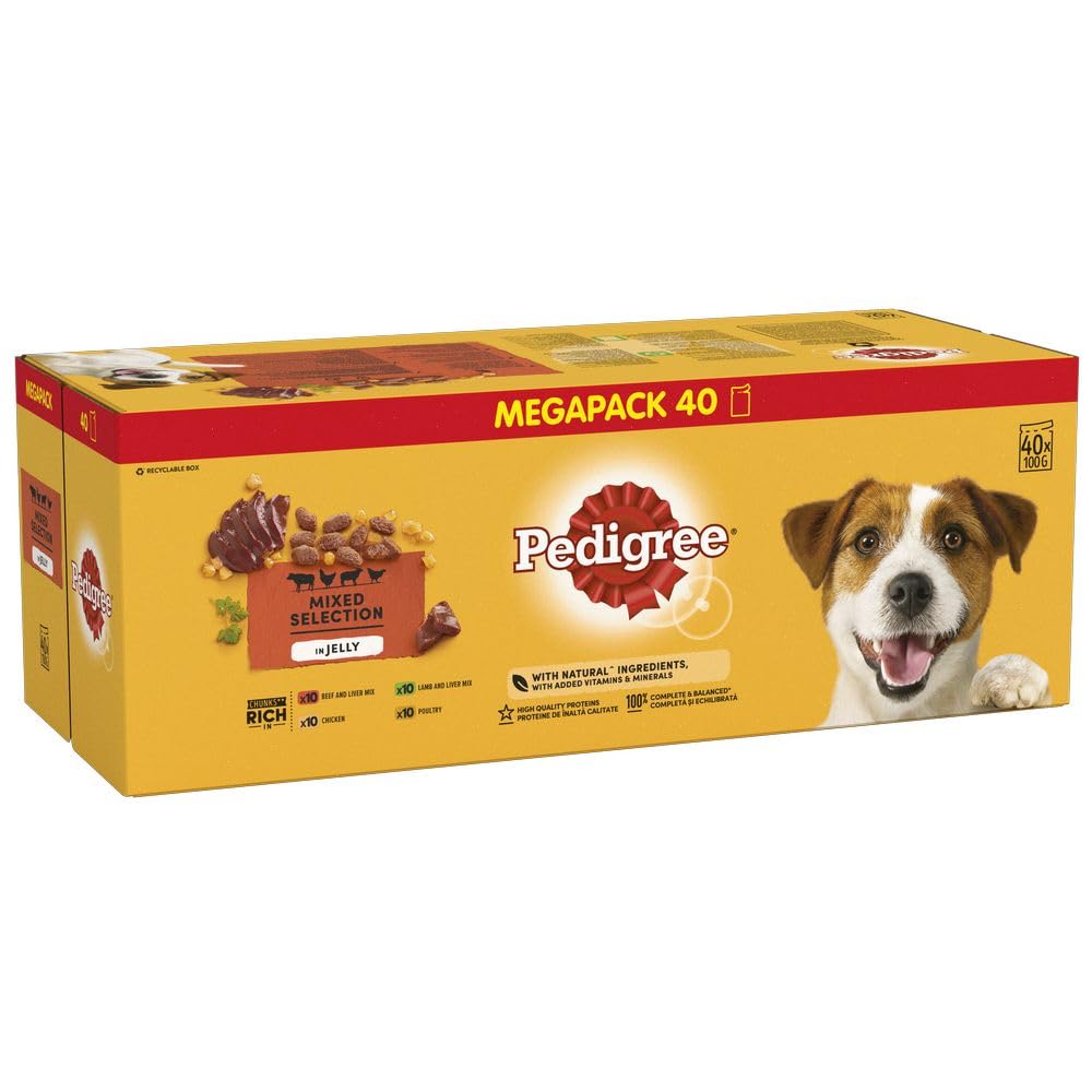 Pedigree Mixed Selection in Jelly 40 Pouches, Adult Wet Dog Food, Megapack (40 x 100 g)