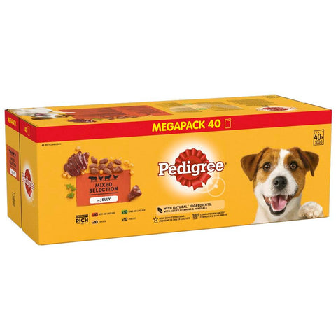 Pedigree Mixed Selection in Jelly 40 Pouches, Adult Wet Dog Food, Megapack (40 x 100 g)