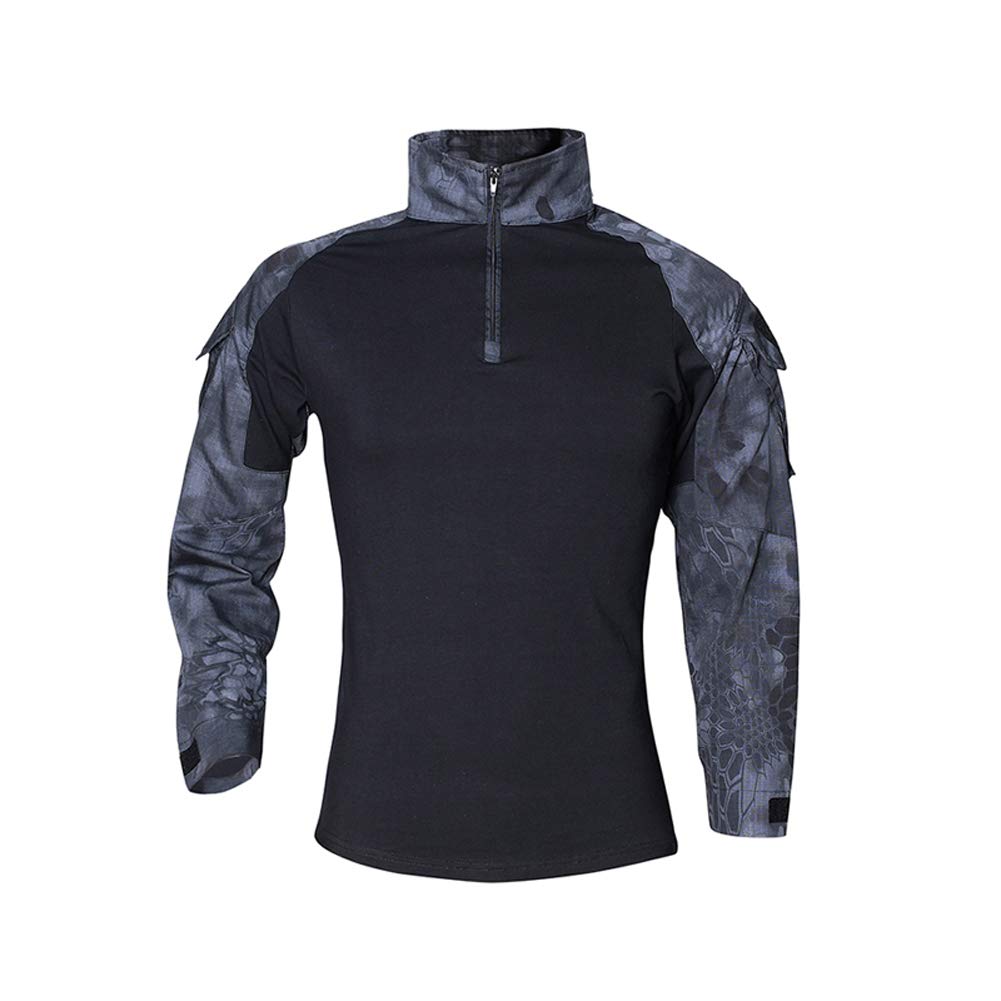 LiliChan Tactical Shirts for Men Long Sleeve Military Shirt Outdoor Shirt Tactical Combat Shirt with ZipperPolice black python pattern, US XL(fit chest:40"-43")
