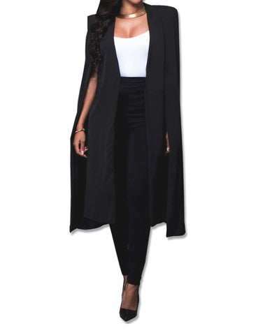 Women's Long Open Slit Sleeve Cloak Capes Jacket 4XXL Open Front Long Slit Blazer Cape Coat Plus Size(BL-S) Black