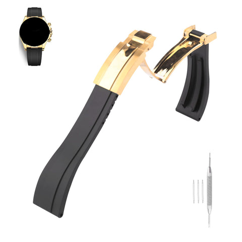 MMBAY Rubber 20MM Watch Bands Replacement Fit for Rolex Submariner Ghost Daytona Yachtmaster Deployment Buckle Silicone Strap Wirstband for Men and Women Waterproof Bracelet Watch accessories (Golden