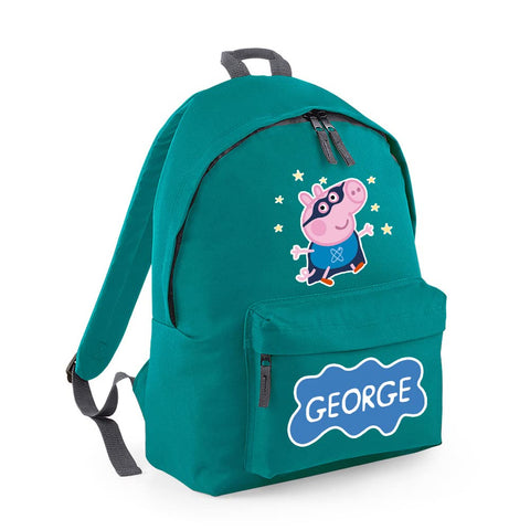 Cute Pig Bag, Personalised Backpack, Pig Bag Gift for Kids-Boy, Toddlers, Birthday Boy, Fashion Backpack for Nursery, Bookbags, Rucksack Shoulder Bag. (Emerald Graphite Grey)