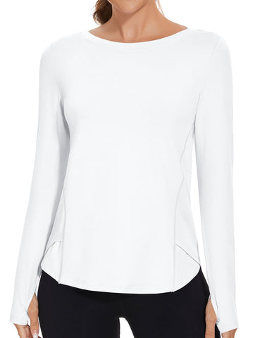 Rapbin UPF 50+ Sun Protection Shirts for Women Long Sleeve Crew Neck Quick Dry Tops Summer Wicking Lightweight Soft Clothing (White,S)