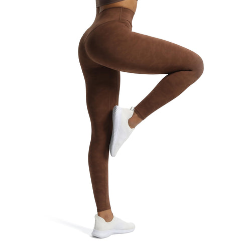 Aoxjox High Waisted Workout Leggings for Women Tummy Control Buttery Soft Yoga Metamorph Deep V Pants 27" (Cloud Brown, Small)
