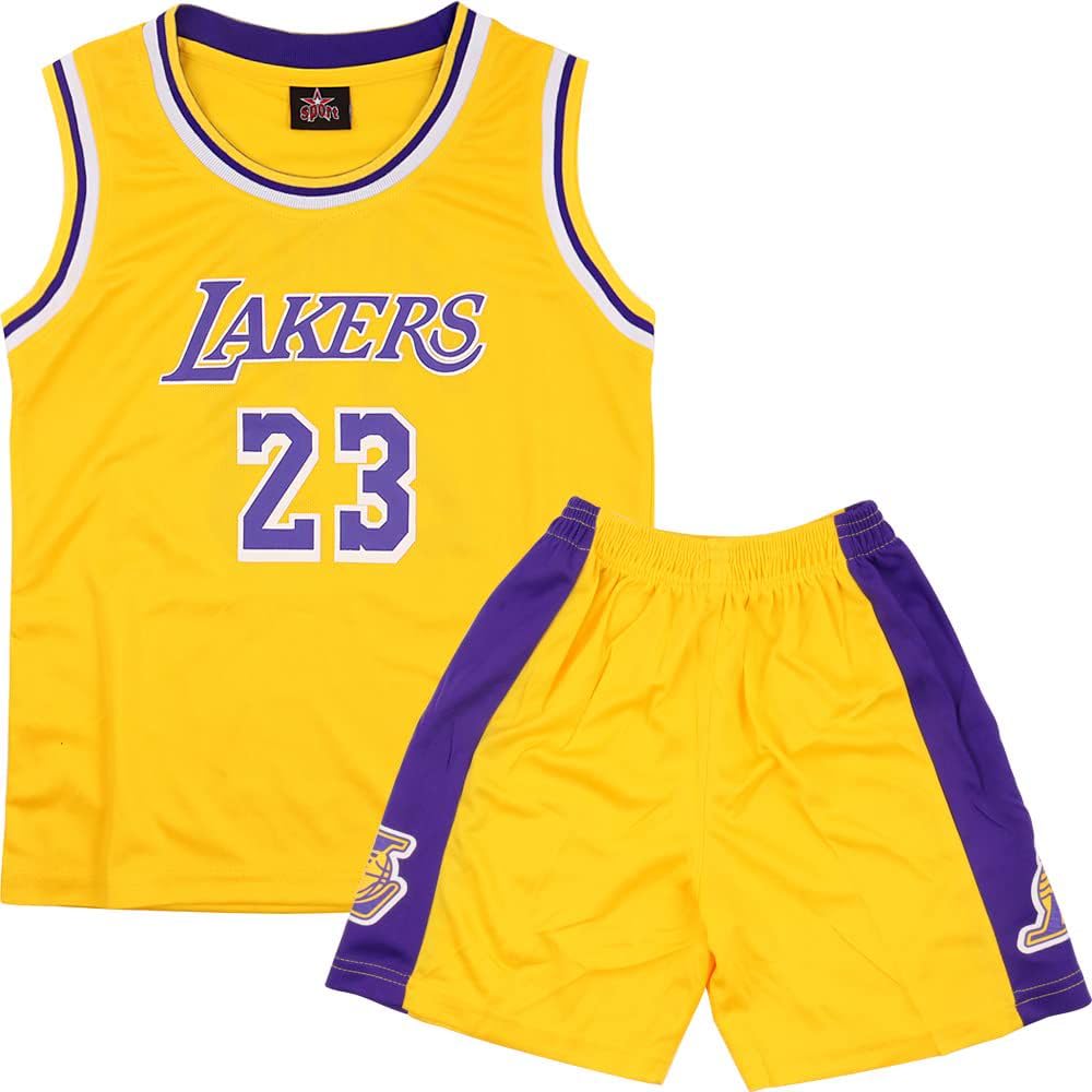 Basketball Kit Kids Boys - 2-Piece Sleeveless Basketball Shirt Top and Kids Shorts - Basketball Jersey Kit Gifts for 4 5 6 7 8-14 Year Old Child Kids,Yellow(XS,120)