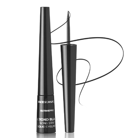 FACESCANADA Beyond Black Long Stay Liquid Eye Liner, Waterproof, Smudgeproof, 24hrs Stay, Highly pigmented, Paraben Free, Vegan, Cruelty Free, Black, 0.08 Oz