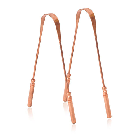 Proficient Enterprises 100% Pure Copper, Tongue Cleaner Pack of 2 Naturally Anti-Microbial, Banishes Bad Breath and Maintains Oral Hygiene, Easy to Use and Clean with reusable pouch.