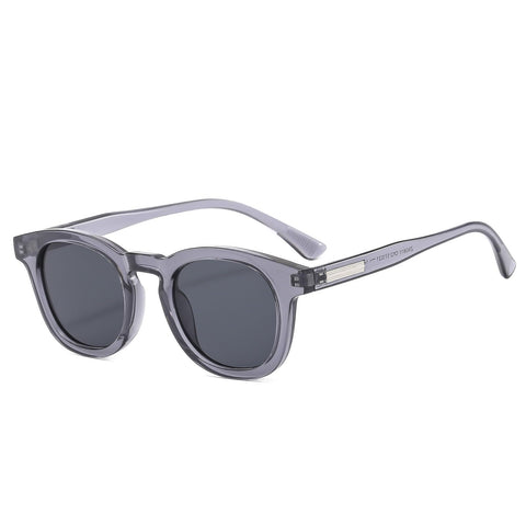 LJCZKA Vintage Round Sunglasses for Men Women Retro Thick Circle Sun Glasses Small Oval Classic Sunnies UV400 Protection (ClearGreyGrey)