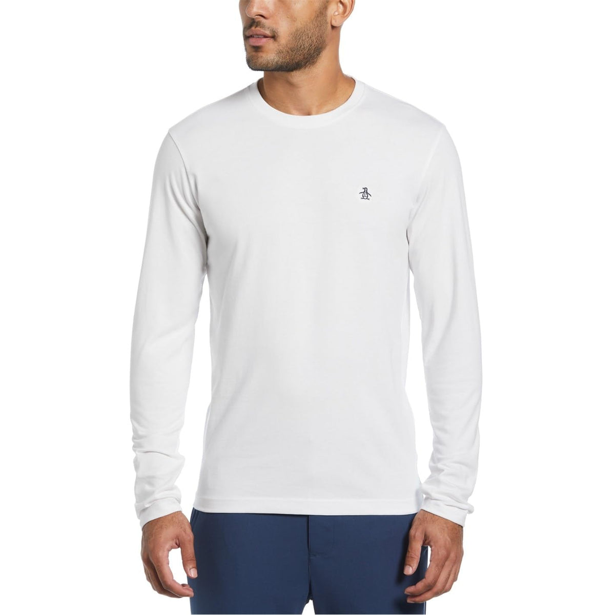 Original Pengun Men's Long Sleeved Small Embroidered Logo T-Shirt, Bright White, 118, XX Large