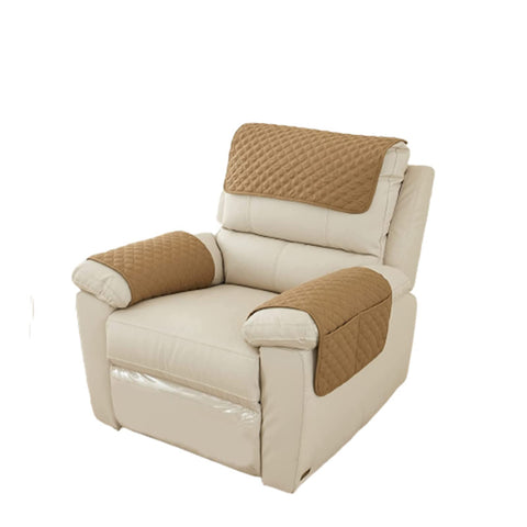 GIINO Sofa Armrest Cover, Headrest Cover for Recliner Chair Arm Cover,Armchair Slipcover Nonslip Quilted Furniture Protector for Pets Leather Sofa Couch (2 Seat Recliner | 4 pc,Camel)