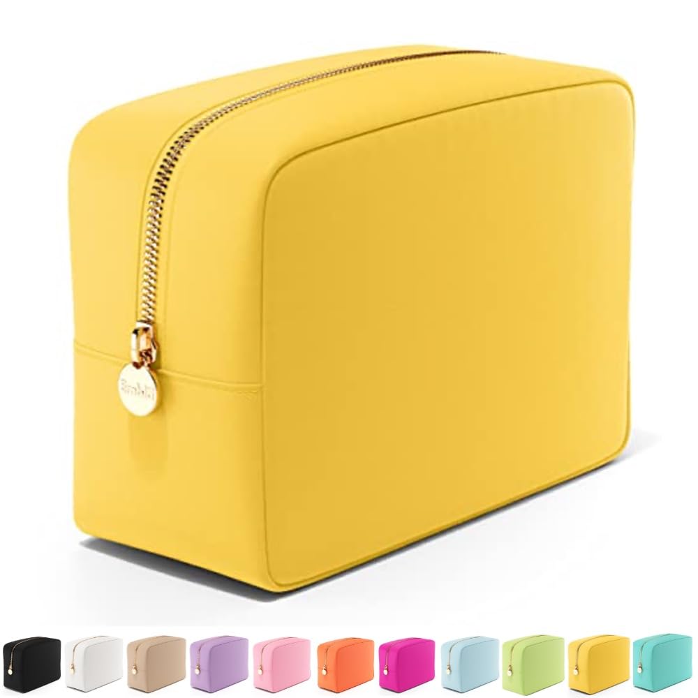 Embla Makeup Bag Travel Cosmetic Bag, Toiletry Bag, Cute Makeup Organizer, Nylon Zipper Pouch Purse Storage Bag Cosmetics Organizer, Cute Womens Make Up Bag Tote, Large Makeup Bags, Lemon Large