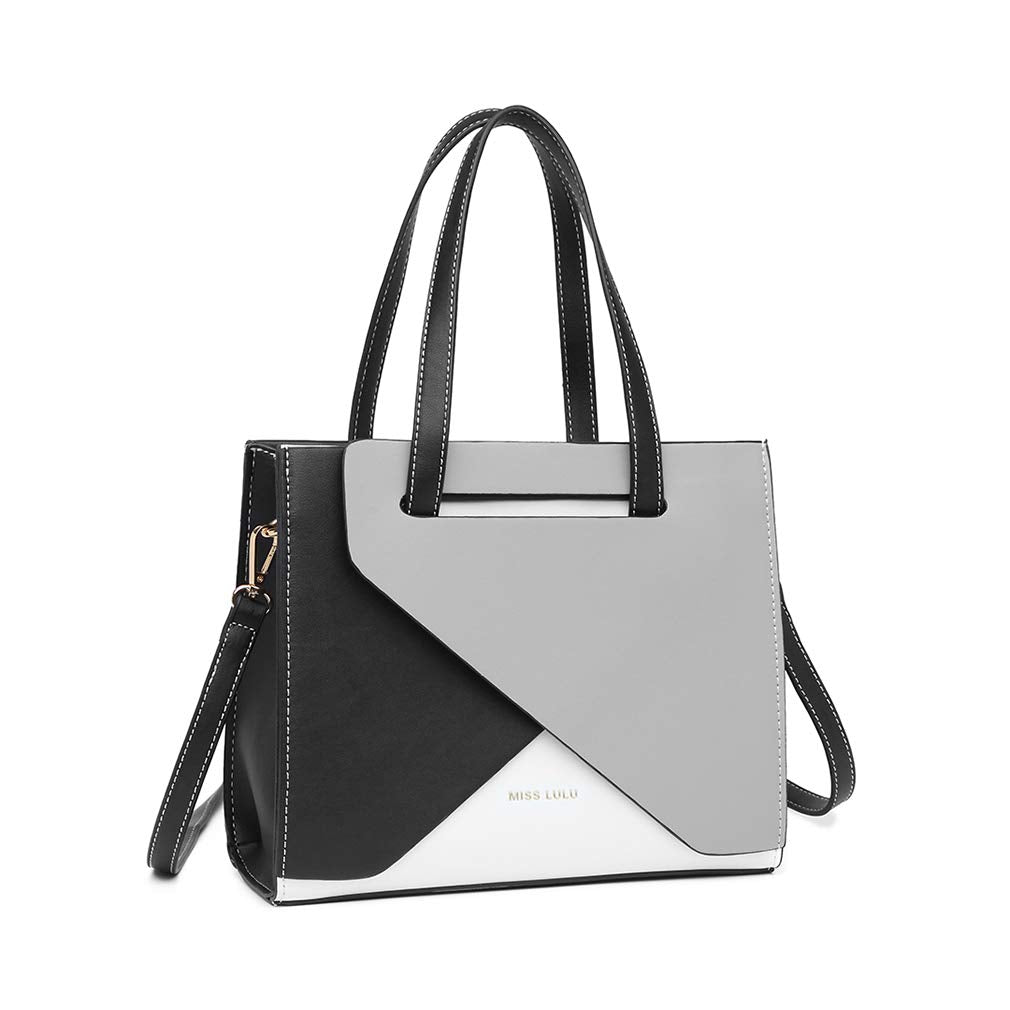 Miss Lulu Handbag for Women Fashion Top Handle Bag,Shoulder Bag, Easy Clean, With Adjustable Shoulder Strap, Can contain 9.7 Tablet,Color Stitching Design, Can switch color block match Grey