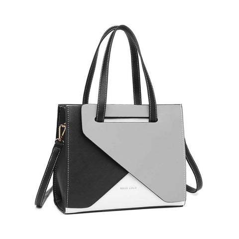 Miss Lulu Handbag for Women Fashion Top Handle Bag,Shoulder Bag, Easy Clean, With Adjustable Shoulder Strap, Can contain 9.7 Tablet,Color Stitching Design, Can switch color block match Grey