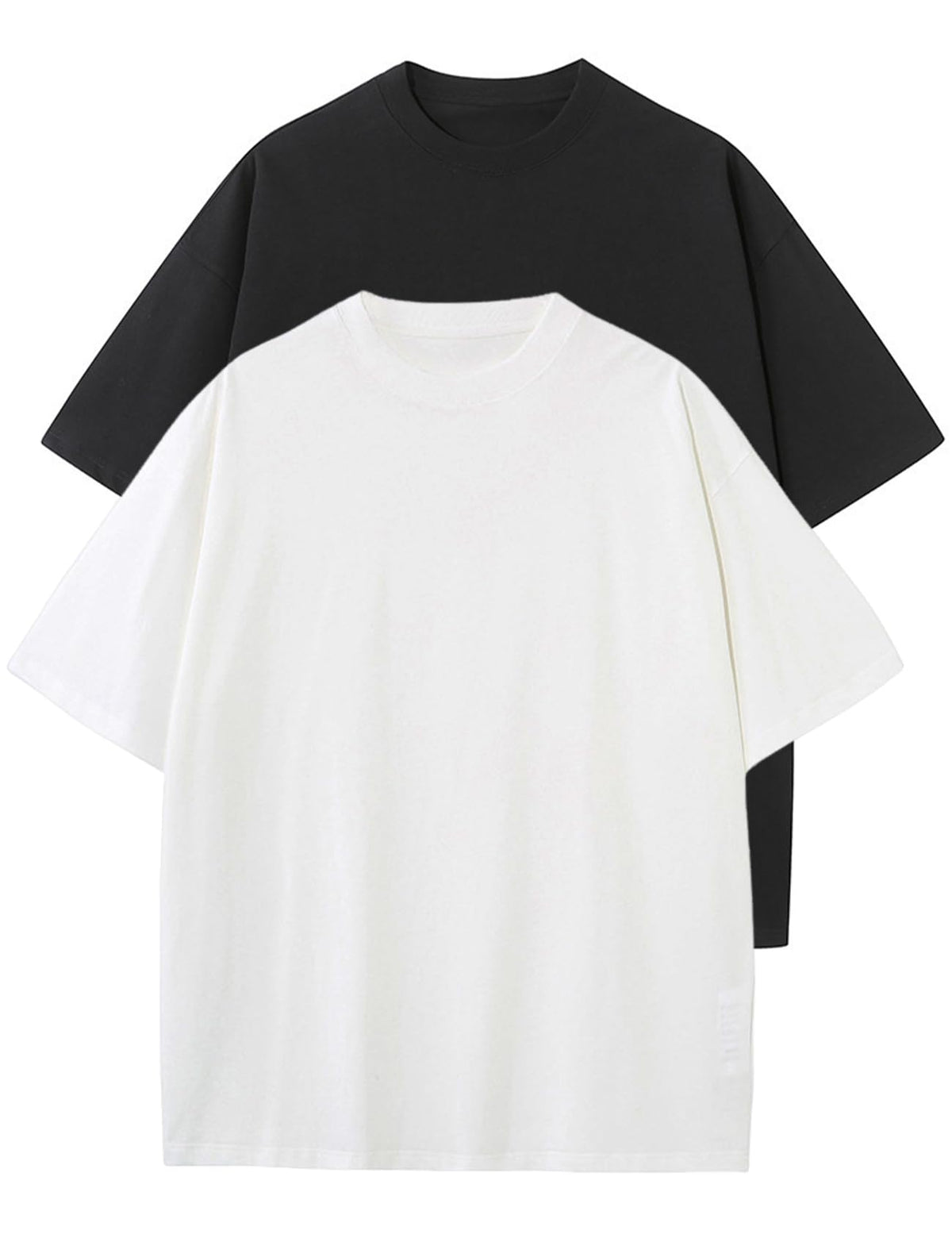 Wyeysyt 2 Pack Womens Oversized T Shirts Short Sleeve Baggy Tee Cotton Crew Neck Loose Basic Shirts Solid Summer Unisex Tops(Blackwhite-M)