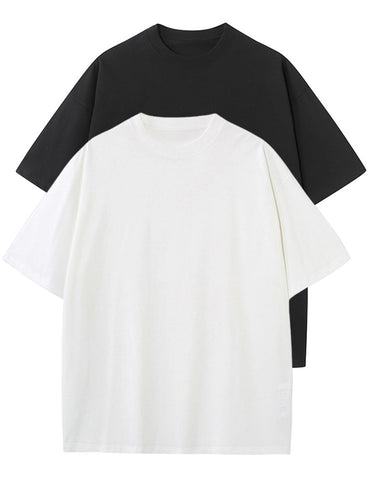 Wyeysyt 2 Pack Womens Oversized T Shirts Short Sleeve Baggy Tee Cotton Crew Neck Loose Basic Shirts Solid Summer Unisex Tops(Blackwhite-M)