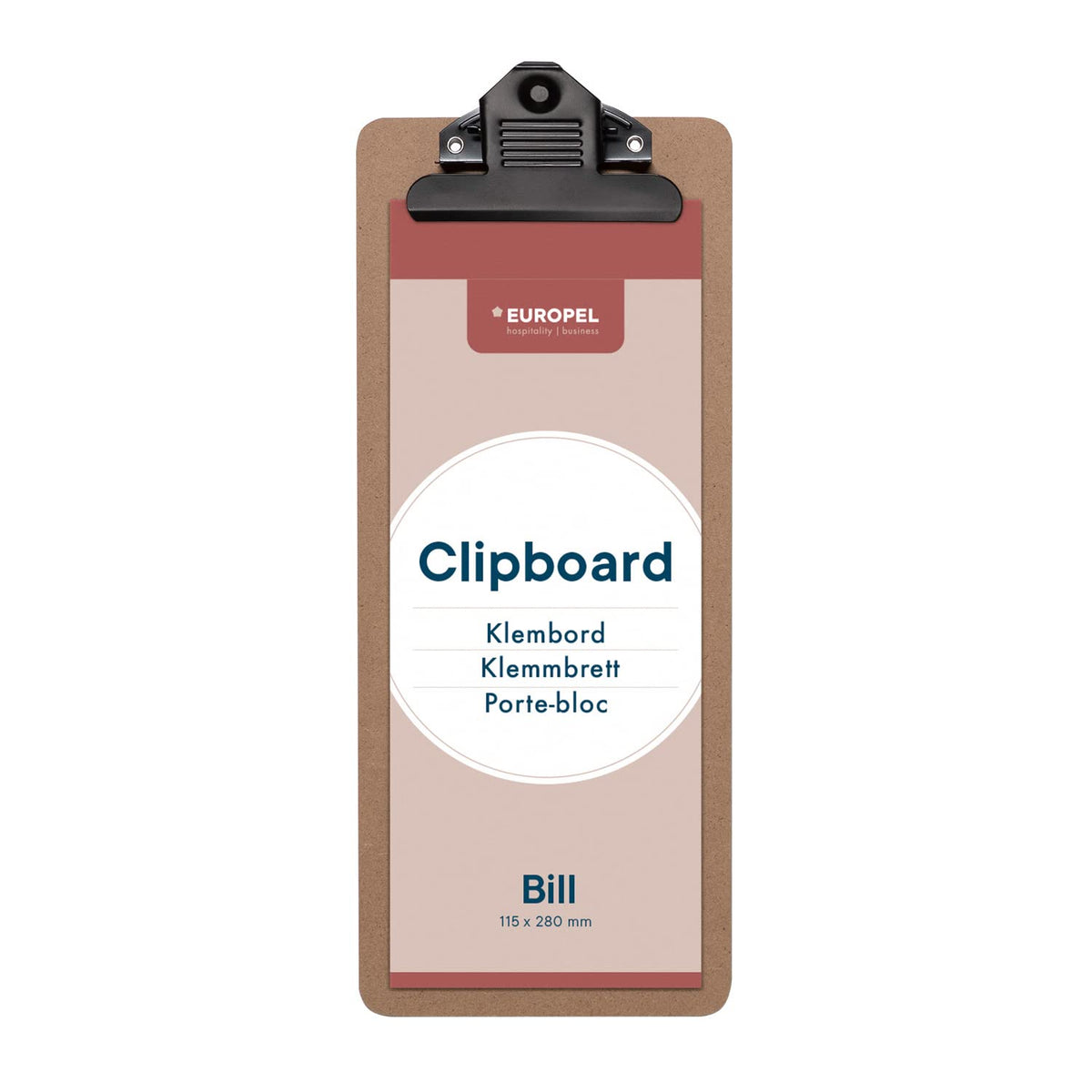 EUROPEL Wooden Clipboard, Mini/Bill Size Portrait, FSC Certified MDF, with Black Metal Clip, 280x115mm