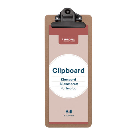 EUROPEL Wooden Clipboard, Mini/Bill Size Portrait, FSC Certified MDF, with Black Metal Clip, 280x115mm