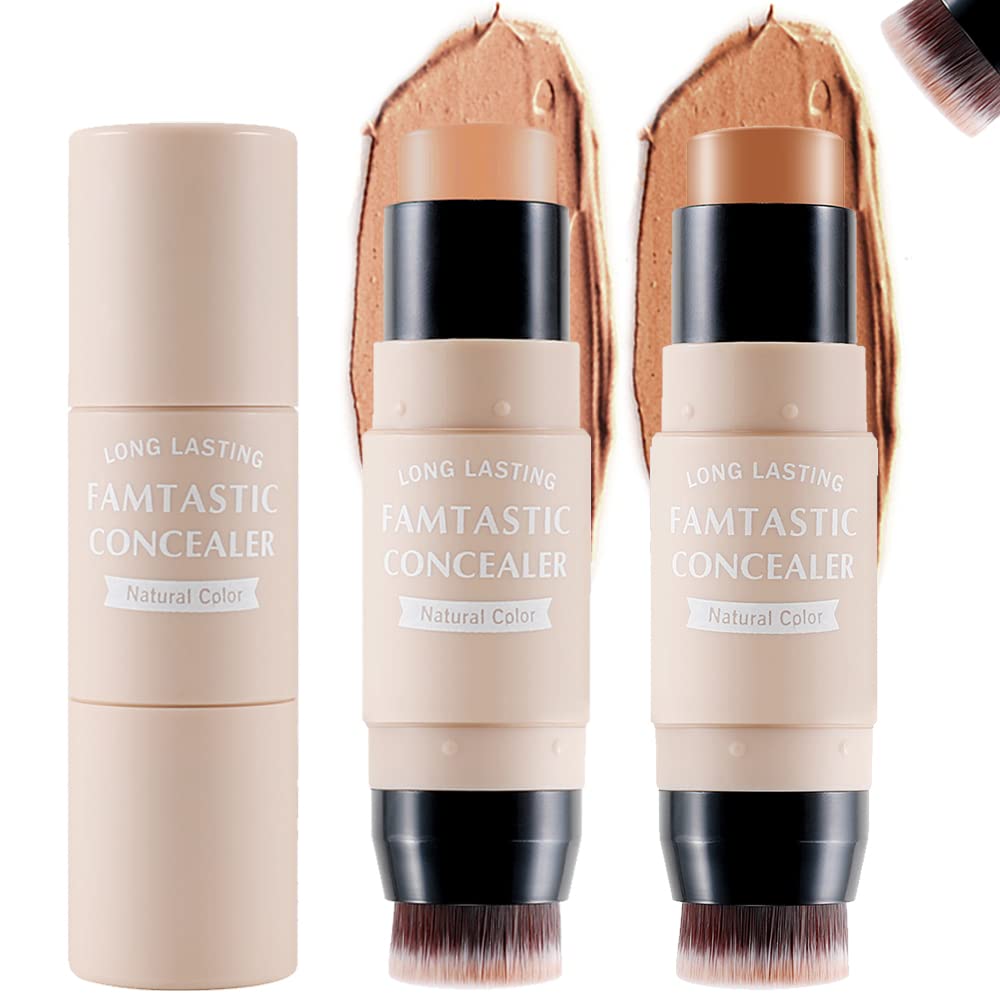 Erinde 2PCS Contour Foundation Stick with Brush, Highlighter Bronzer Pen, Face Brightens Shades Pencil, Highlighting Shade, Highlight Shaping Stick, Waterproof, Longwear Makeup (#02+#04?