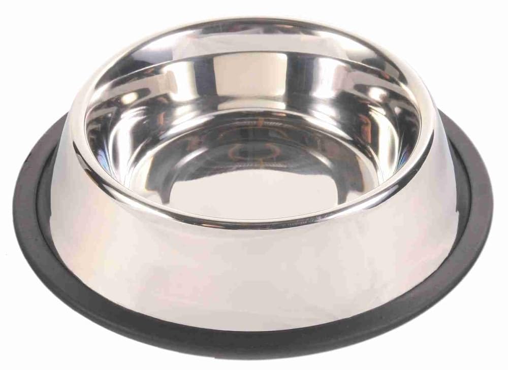 TRIXIE 24853 Stainless Steel Bowl with Rubber Ring 0.9 litres Diameter 23 cm
