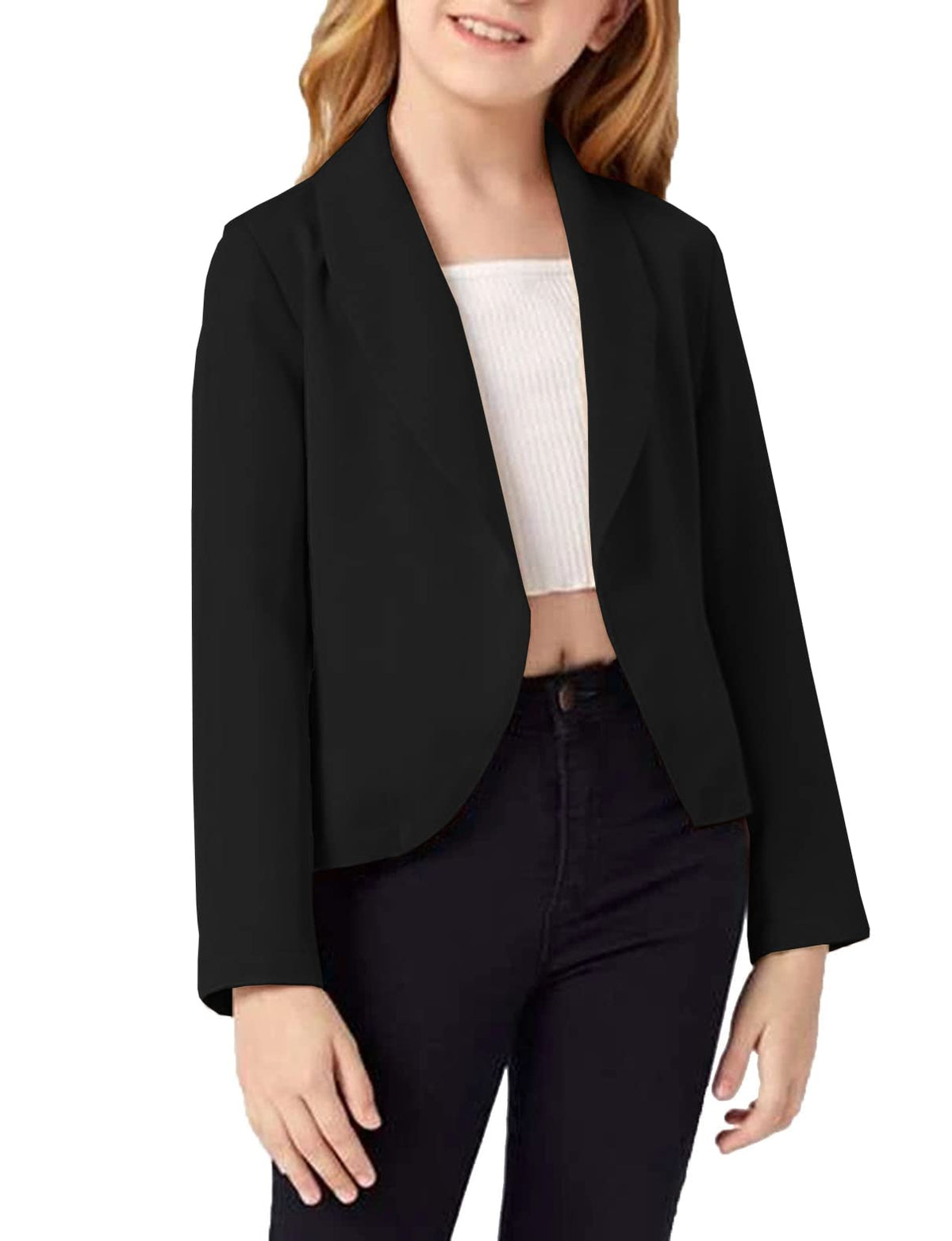 Bigeoosh Girls Blazer Jacket Solid Color Lapel Suit Open Front Long Sleeve Blazers for Kids Girls Size 5-14 Years