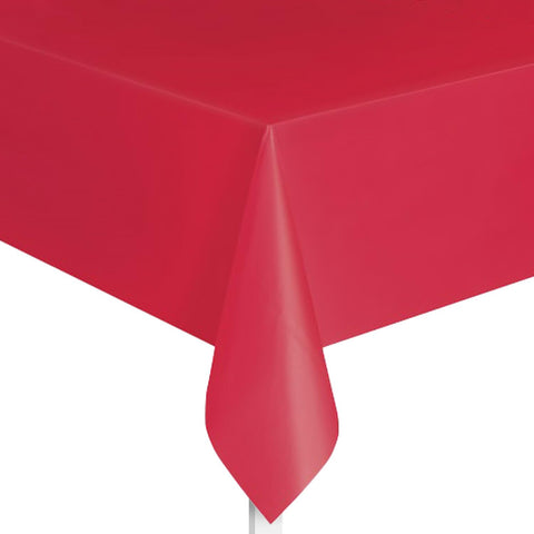 Unique UK Solid Ruby Red Short Fold Rectangular Plastic Table Cover (137cm x 274cm) 1 Count - Elegant & Durable Tablecloth for Parties, Events, and Home Use