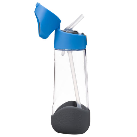 b.box 20oz Tritan Straw Bottle | Large, Modern Water Bottle with Flip Straw for Kids | Spill Proof, BPA Free (Blue Slate, 20 oz)