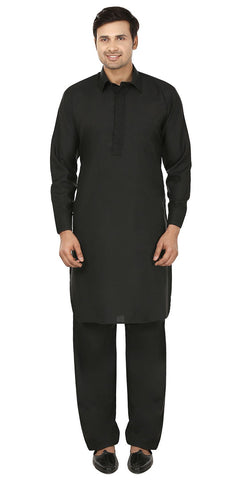 Maple Clothing Mens Pathani Kurta Salwar Set Indian Party Wear (Black, M)