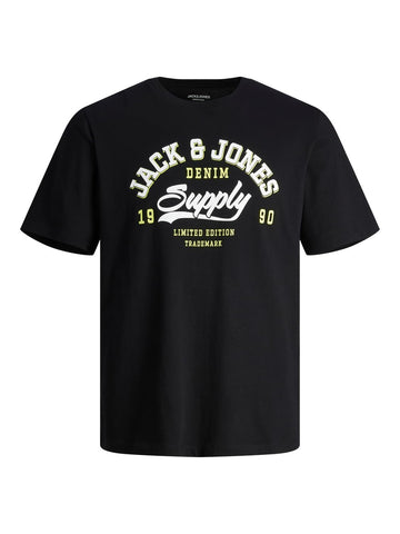 JACK & JONES Men's Jjelogo Tee SS O-Neck 2 Col Ss24 Sn Long Sleeve Shirt, Black, XL