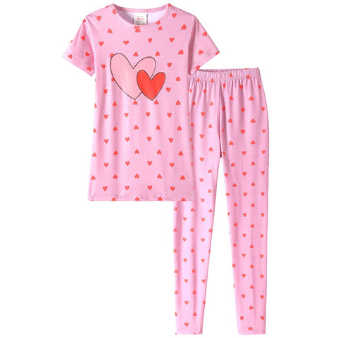 MyFav Girls Pajamas LOVE Print Long Pants and Short Sleeve Shirts Girls Sleepwear Clothes, Love, 10Y