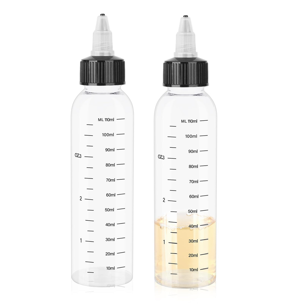 Sliverdew 2Pcs Applicator Bottle for Hair Twist-On Top Tip Cap with Clear Graduated Scale 4 Ounce Hair Applicator Bottle Hair Oil Applicator Plastic Bottle Root Hair Dye Bottle
