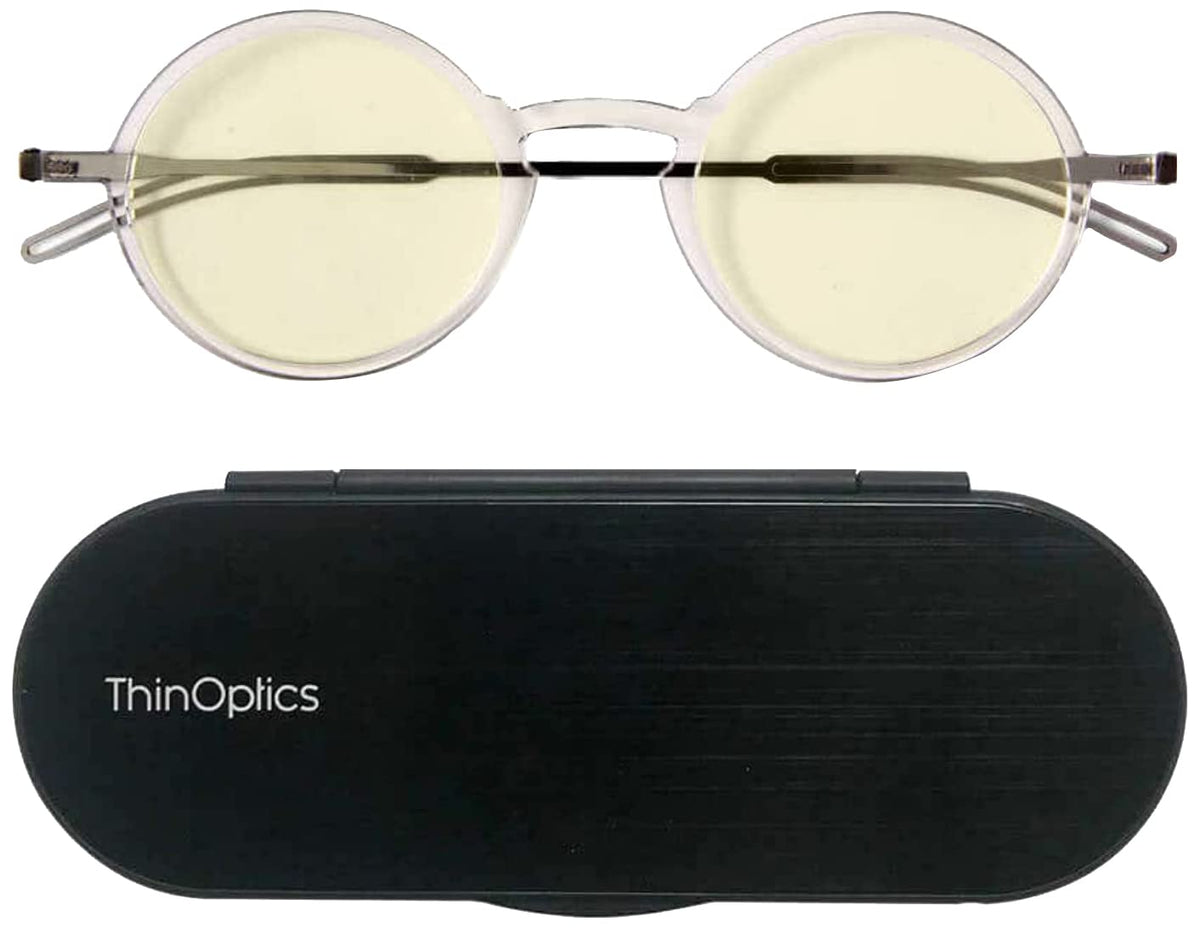 ThinOptics Manhattan Blue Light Blocking Glasses Reading, Round/Clear, 44 mm + 2.5