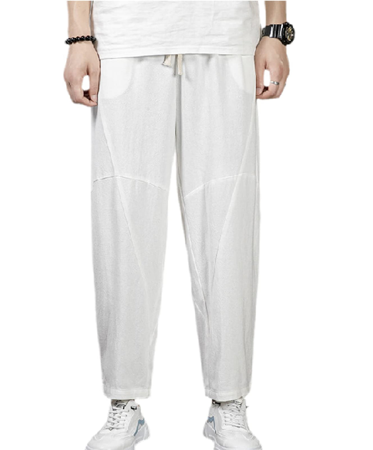 Men's Fashion Linen Casual Trousers, Vintage Chinese Style Trend Harlan Pants, Loose Oversized Casual Sweatpants White XL