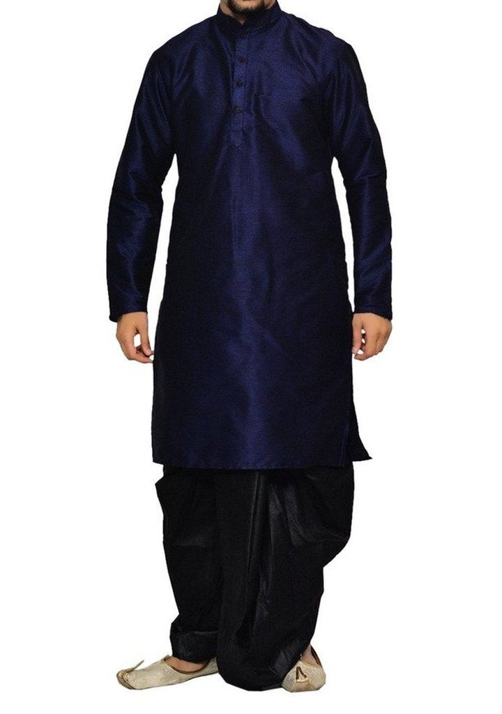 Royal Kurta Men's Blue Dhoti Kurta Set Silk Blend Traditional Ethnic Wear Diwali Dress