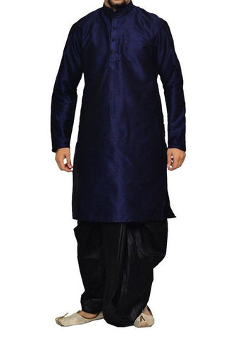 Royal Kurta Men's Blue Dhoti Kurta Set Silk Blend Traditional Ethnic Wear Diwali Dress