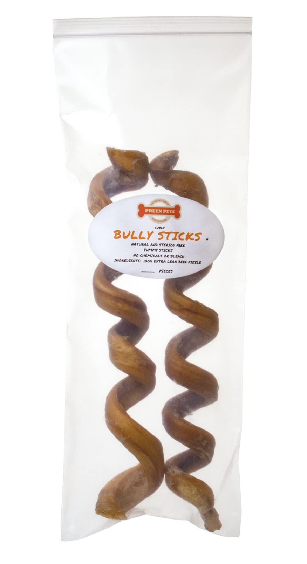 Preen Pets 12" Curly Bully Sticks (15 ct) NOT Odor Free