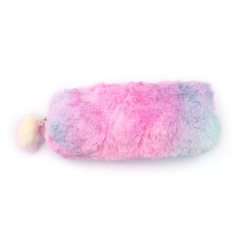 Luckious 1 PC Plush Rainbow Pencil Case for Girls - Fluffy, Cute, and Colorful Pencil Holders and Makeup Pouches with Large Capacity