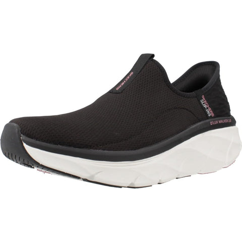 Skechers Women's D'LUX Walker 2.0 Happy Step, Black Mesh Pink Trim, 8.5